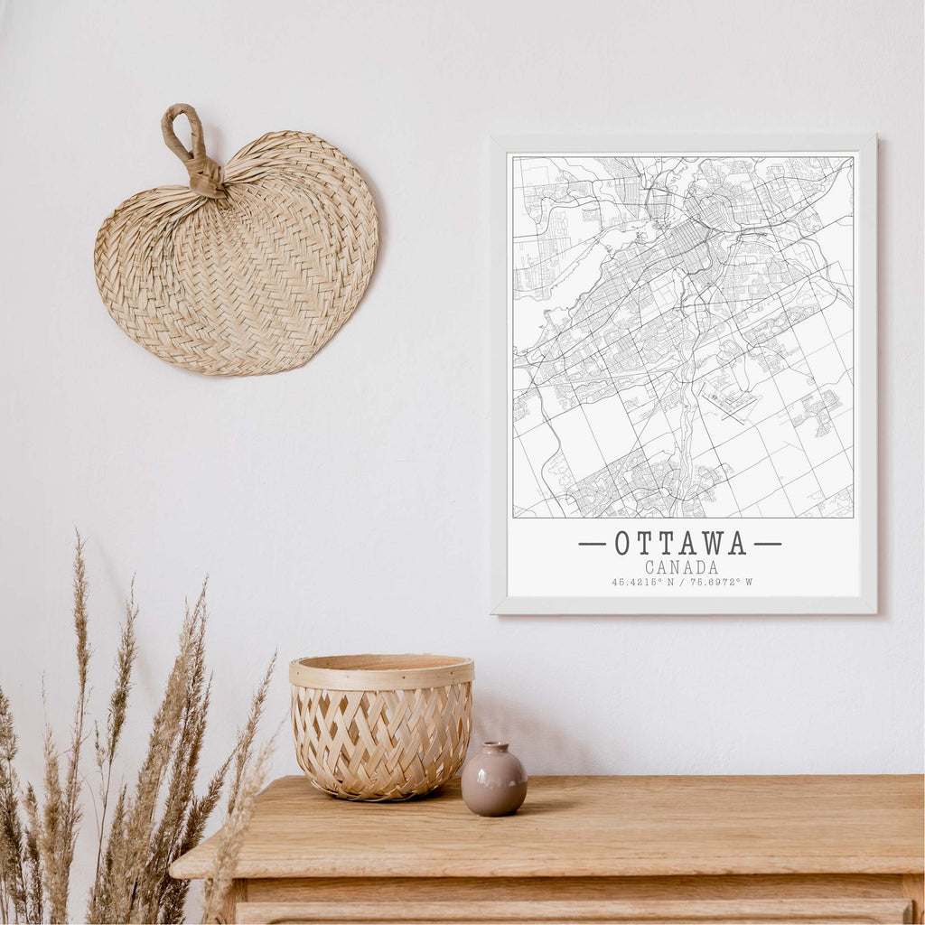 Ottawa black and white vintage map art
