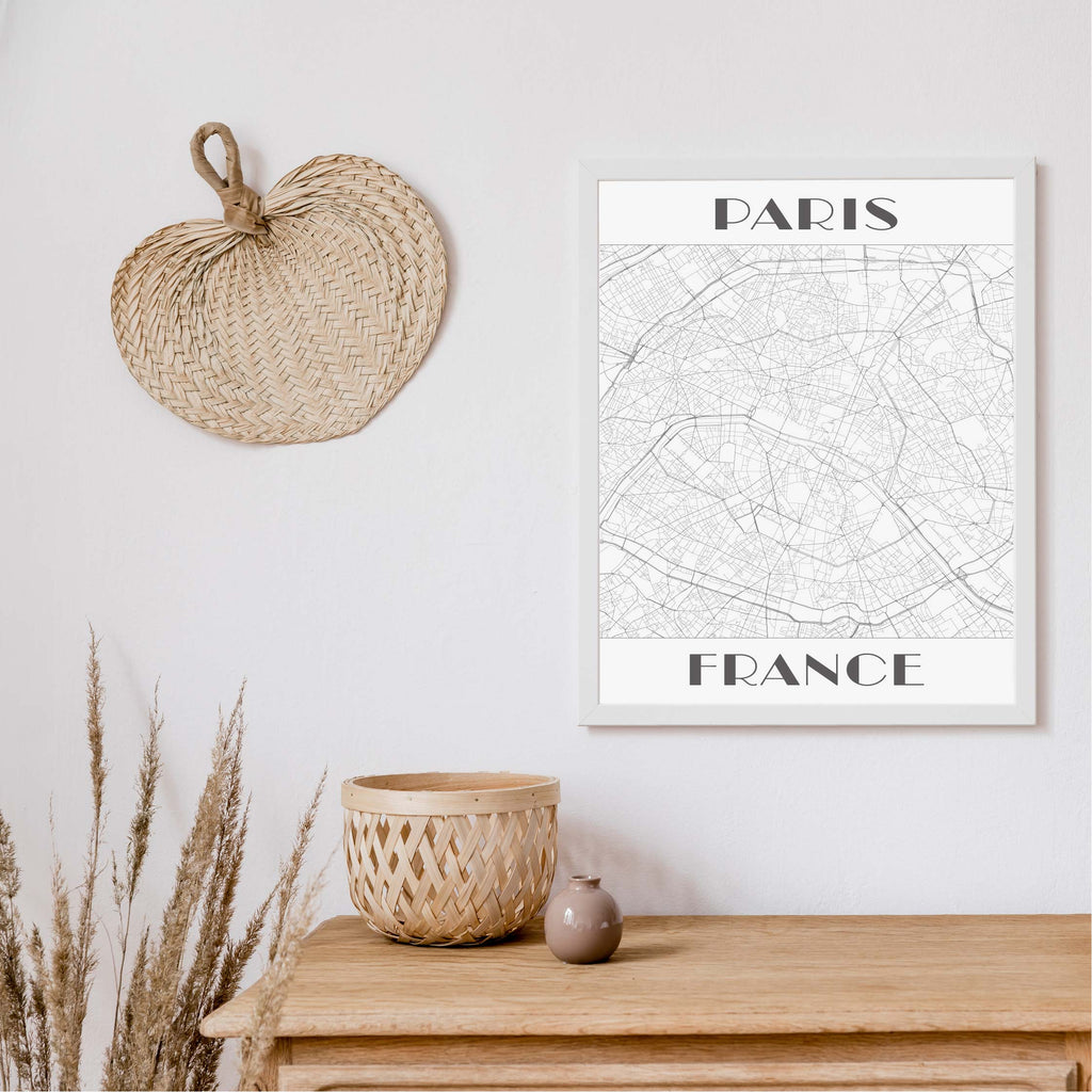 Paris black and white art deco map art