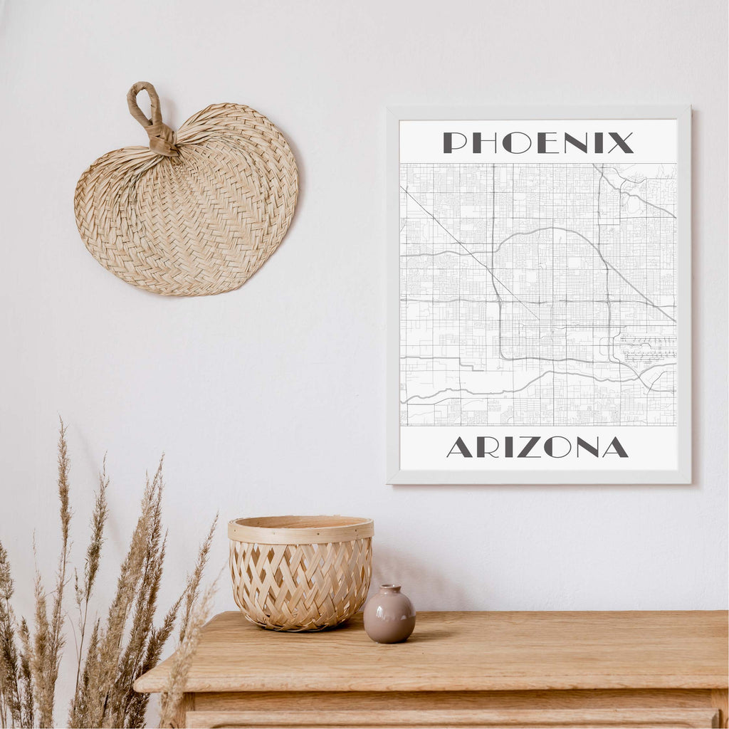 Phoenix black and white art deco map art