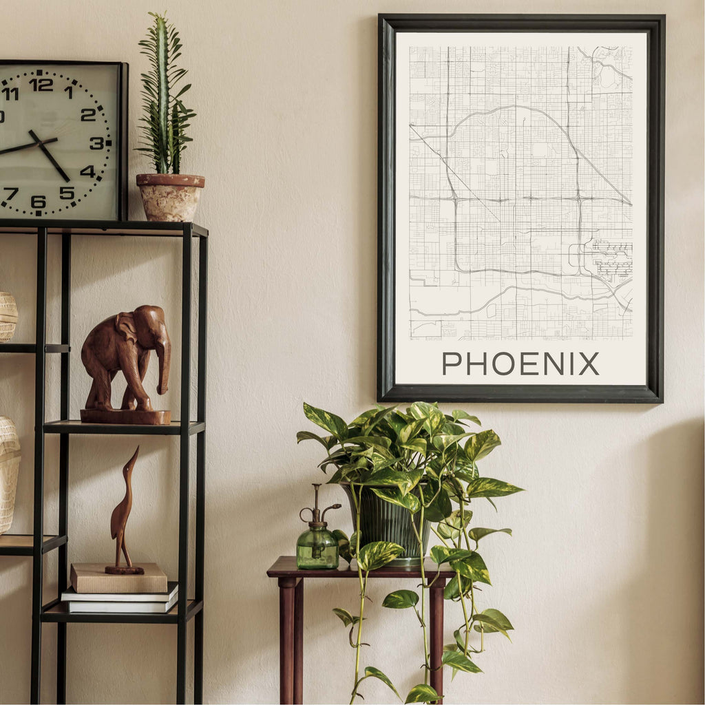 Phoenix black and white minimal map art