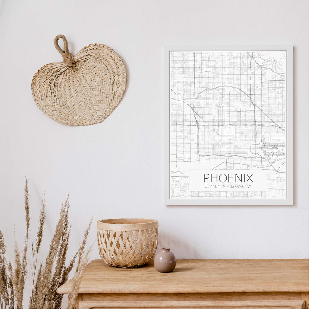 Phoenix black and white modern map art