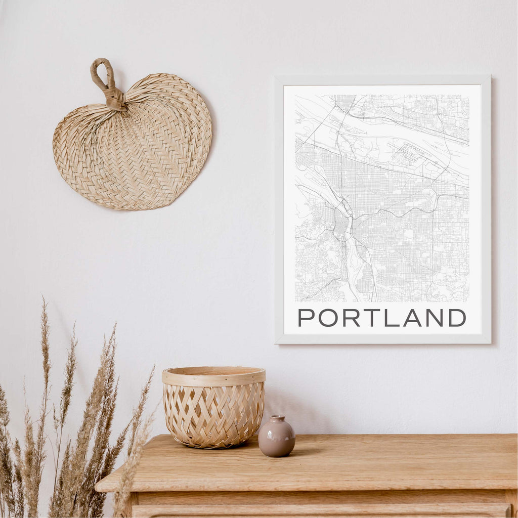 Portland black and white minimal map art