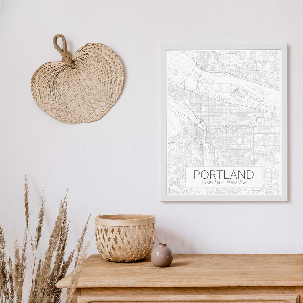 Portland black and white modern map art