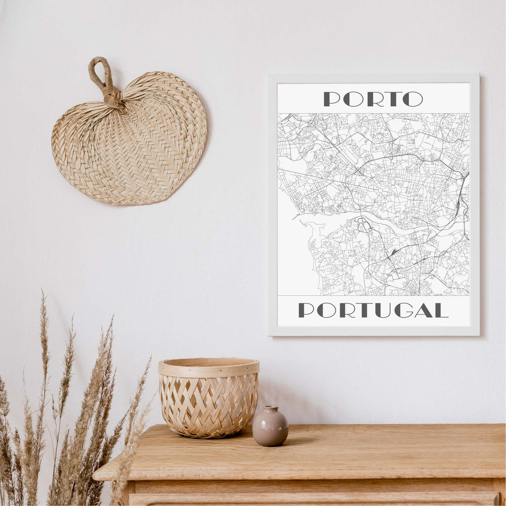 Porto black and white art deco map art