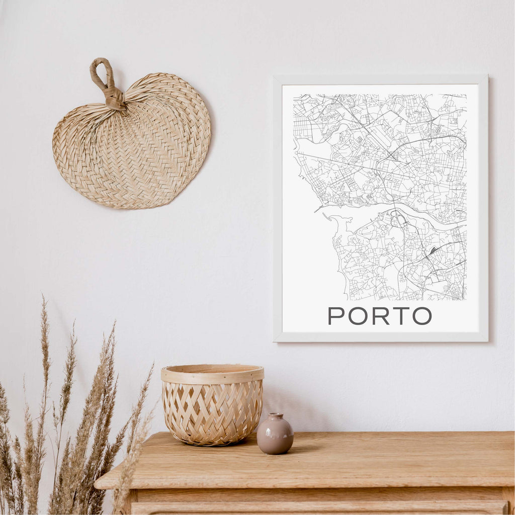 Porto black and white minimal map art