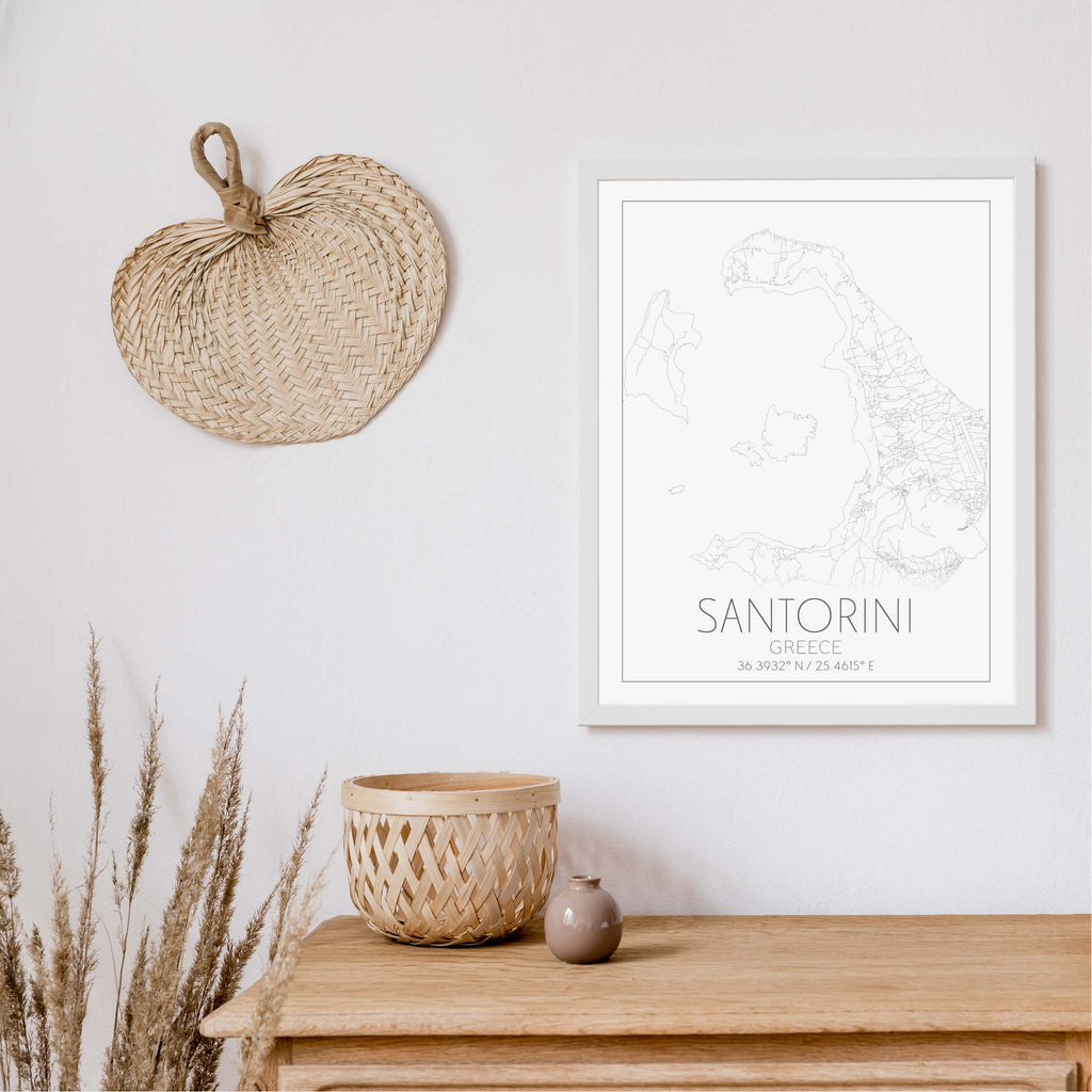 Santorini black and white gradient map art