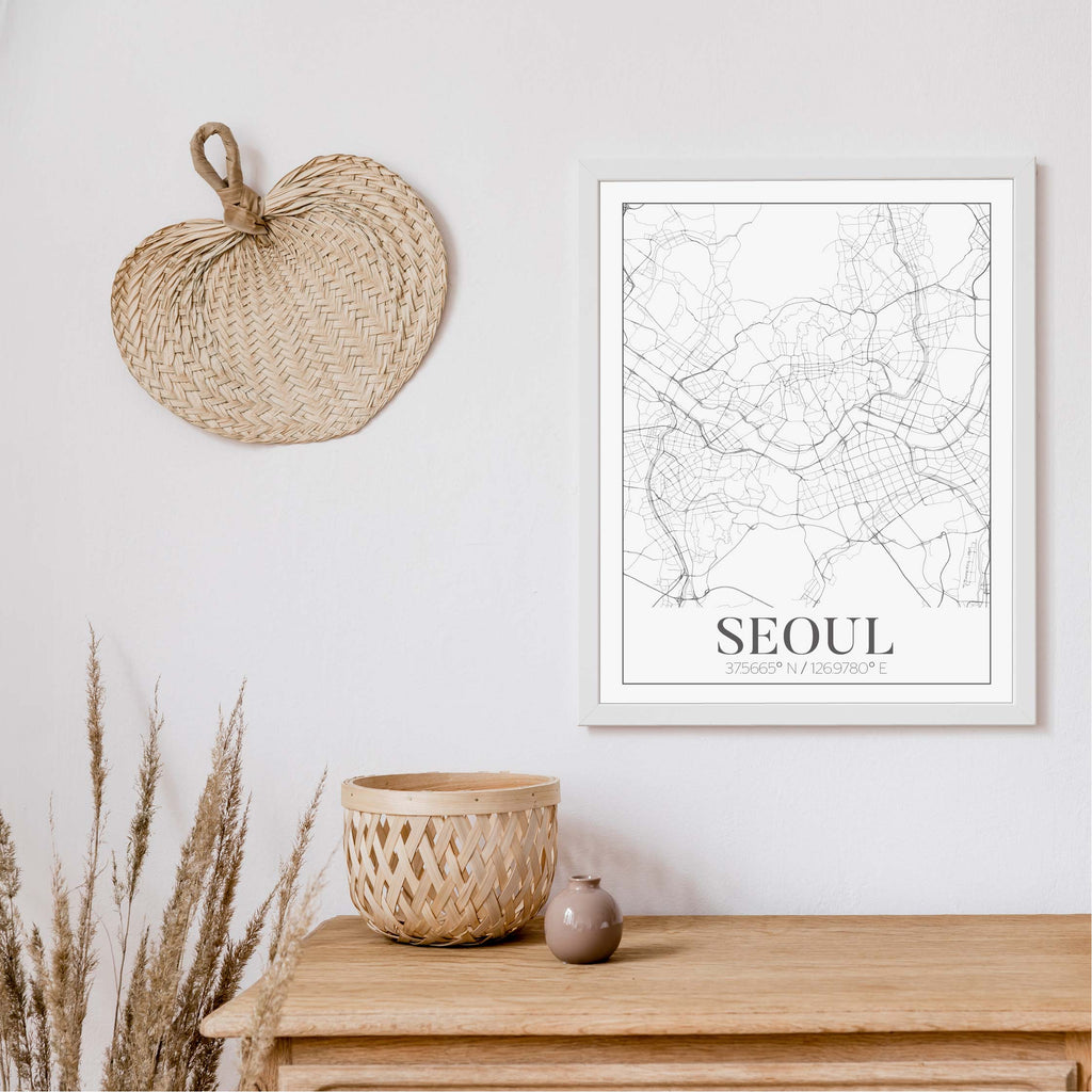 Seoul black and white classic map art