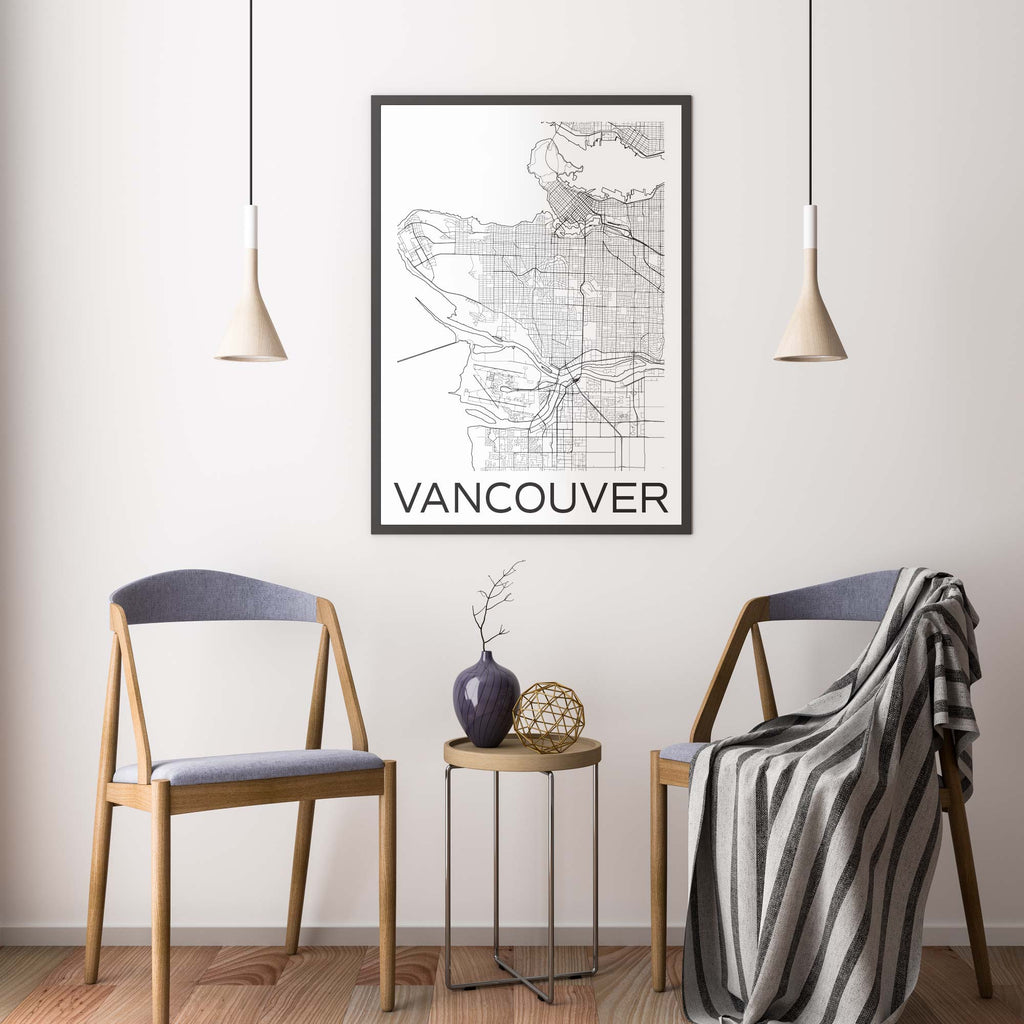 Vancouver black and white minimal map art